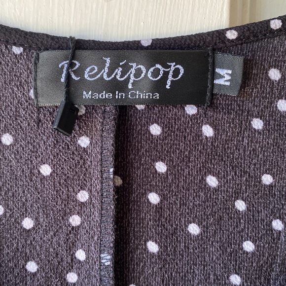 Relipop Black Polka dot Wrap Dress Size M - Picture 5 of 6